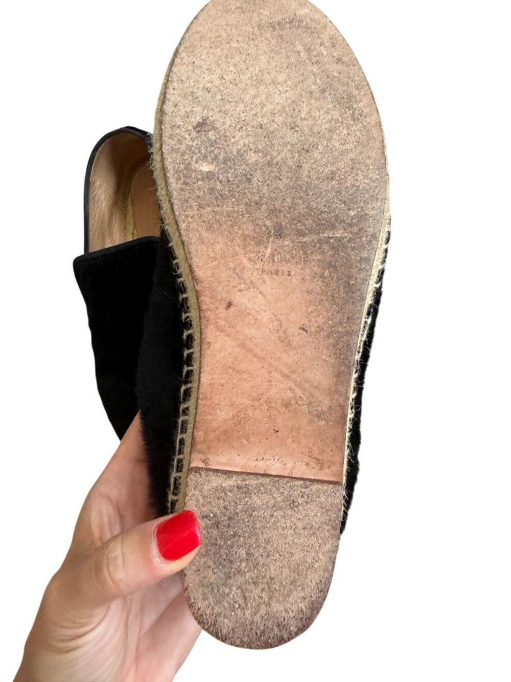 CELINE Black Calf Hair Espadrilles Flats Size 37 / US 7 - Picture 11 of 11